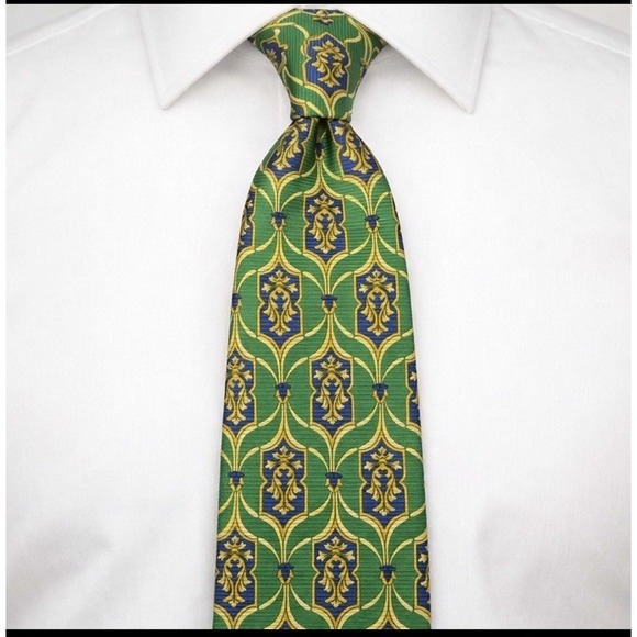 Paul Fredrick Other - Paul Fredrick Silk Tie 4" Wide Green Blue Gold Ornate Medallion Classic Executiv